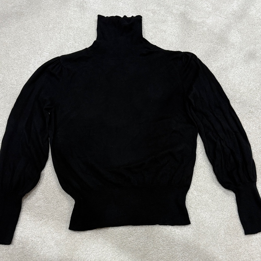 a.n.a Black Turtleneck Puff-Sleeve Sweater